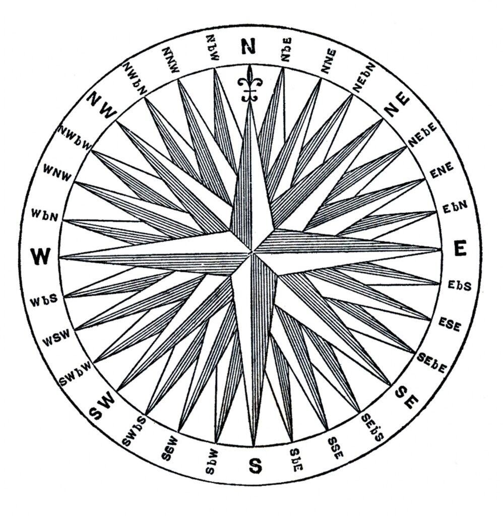 A vintage compass rose from an old map